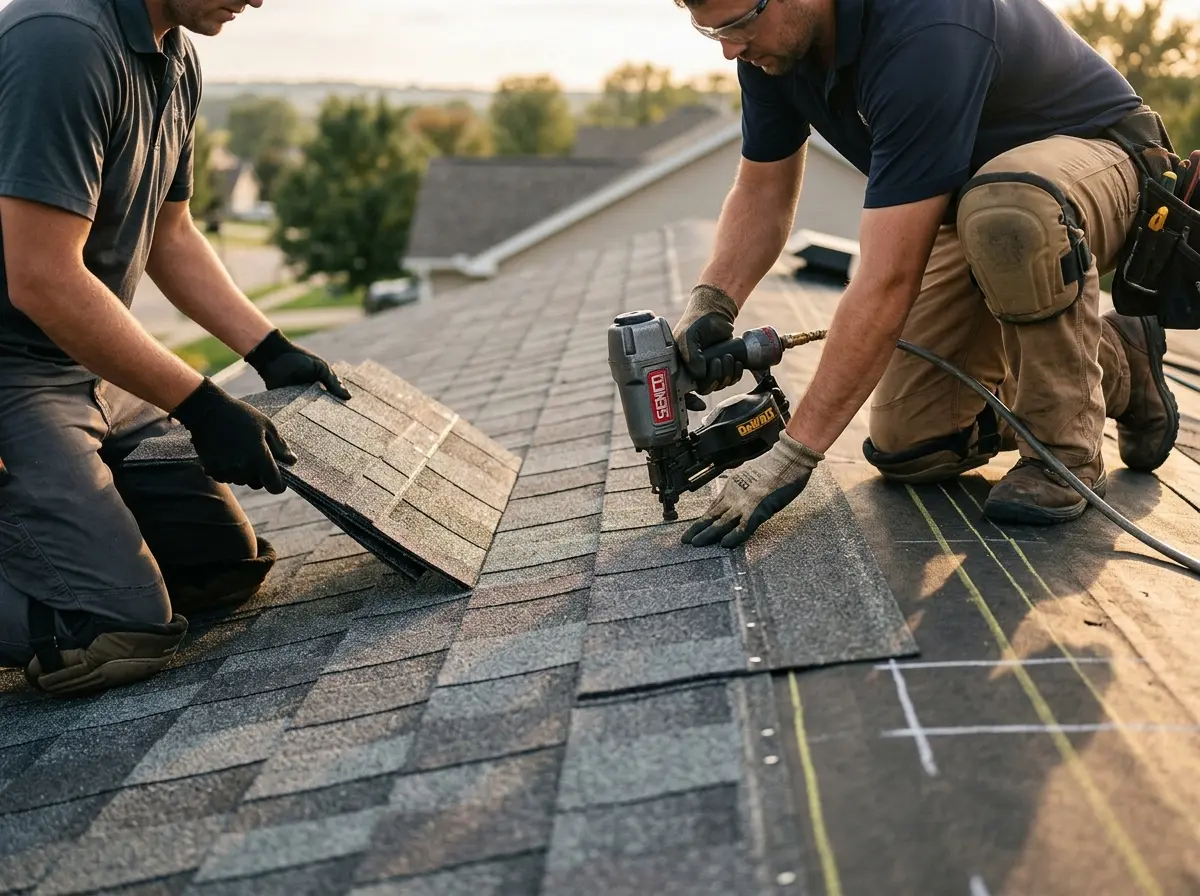 Professional roofer working on a residential roof in Coon Rapids